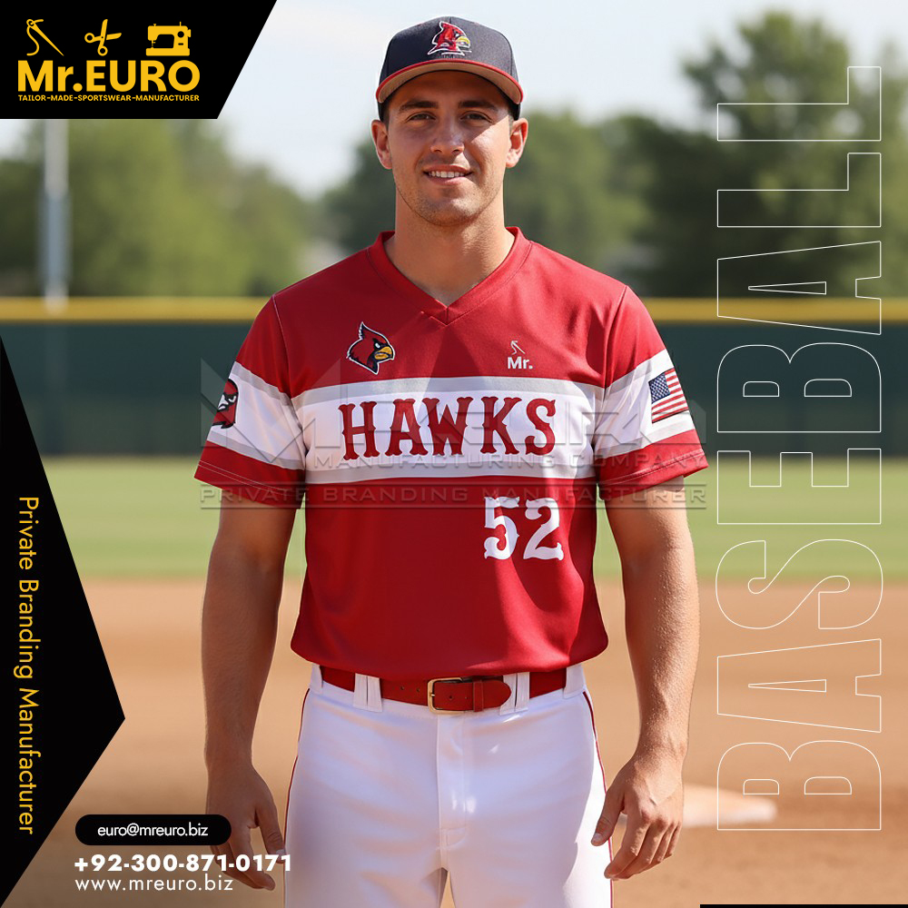 V Neck Baseball Jersey Red