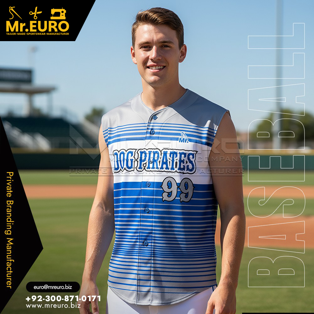 Blue Baseball Full Button Sleeveless