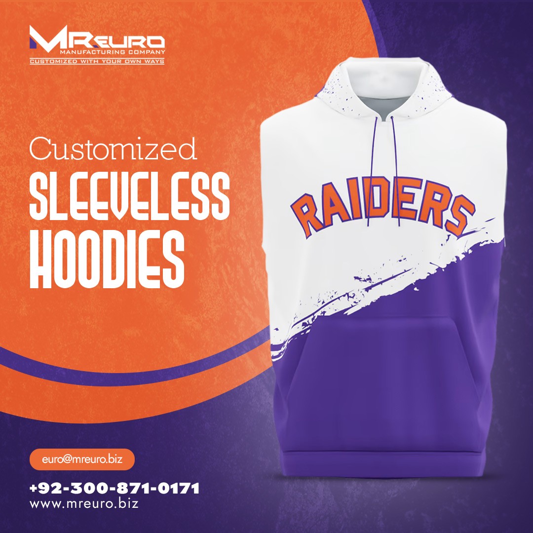 Orange Custom Stitched Sleeveless Hoodies