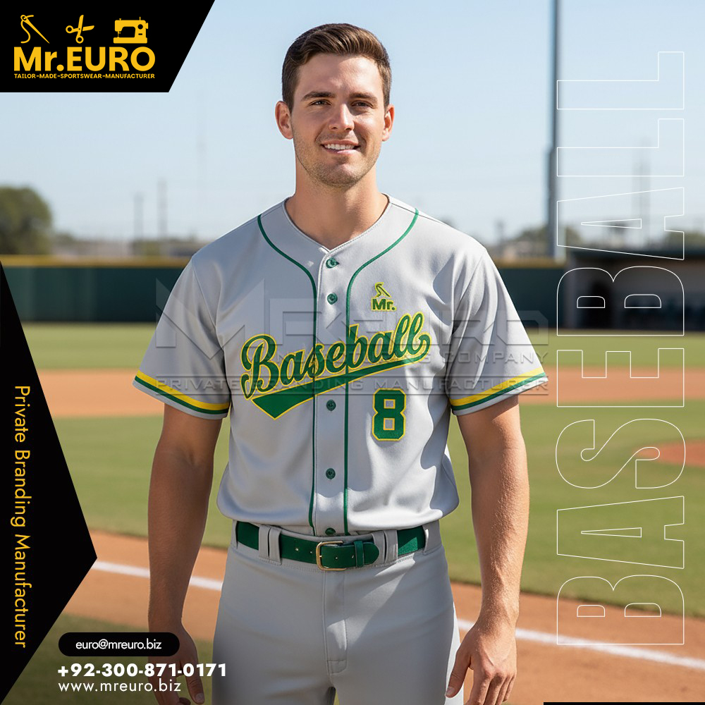 Gray Full Button Baseball Jersey